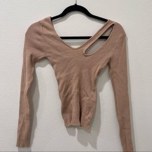 Tan Asymmetrical Cut Out Sweater